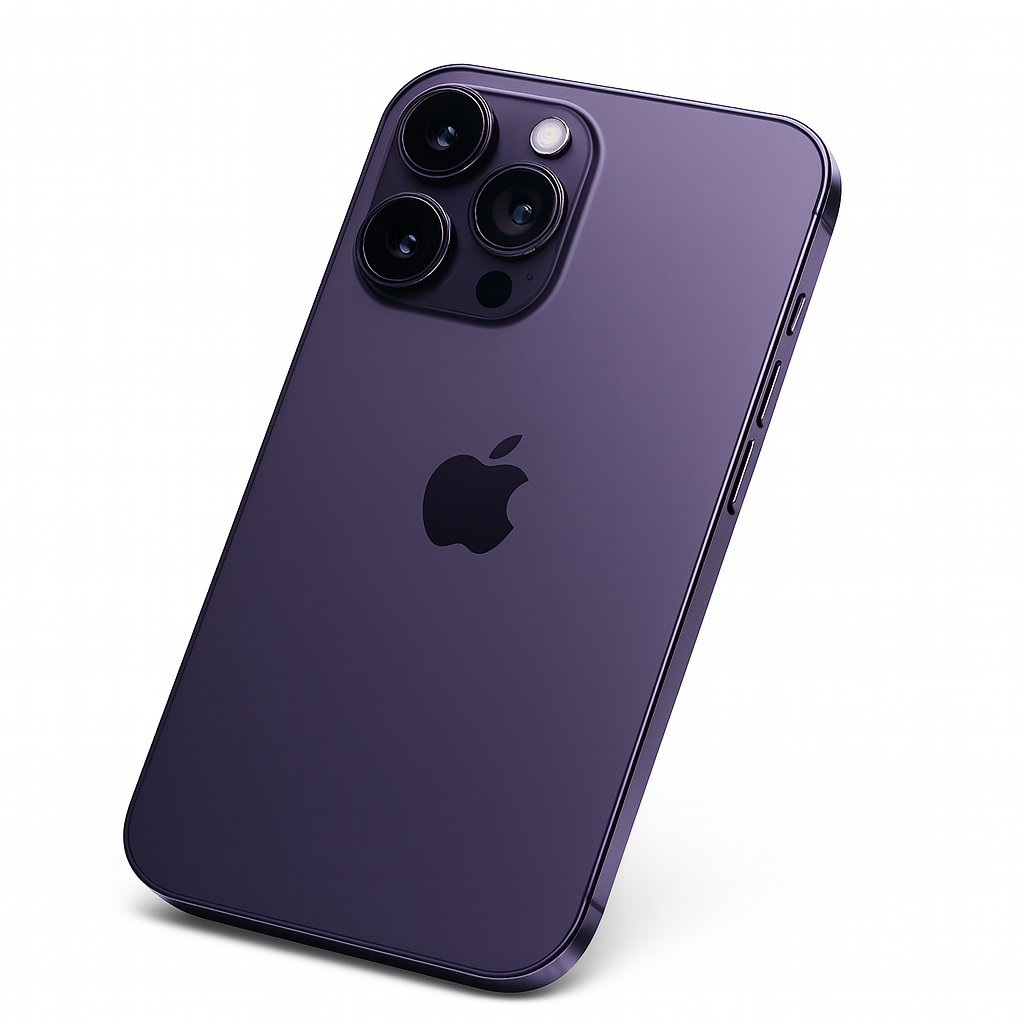 iPhone 14 Pro rentimiseks – tumelilla Apple nutitelefon stuudiotaustal