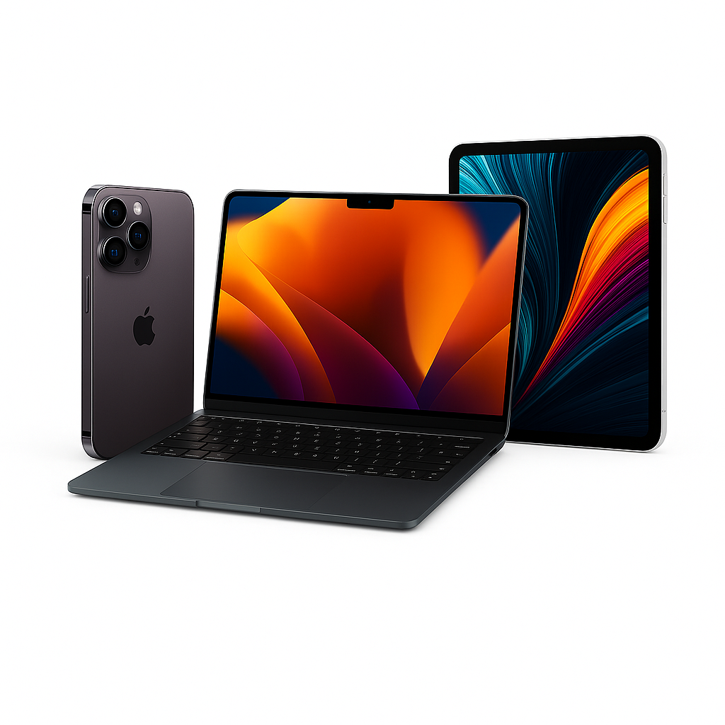 Erilahenduste pakett: iPhone, MacBook ja iPad koos – premium stuudiofoto